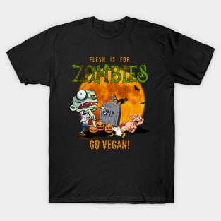 Flesh Is For Zombies Go Vegan Halloween T-Shirt